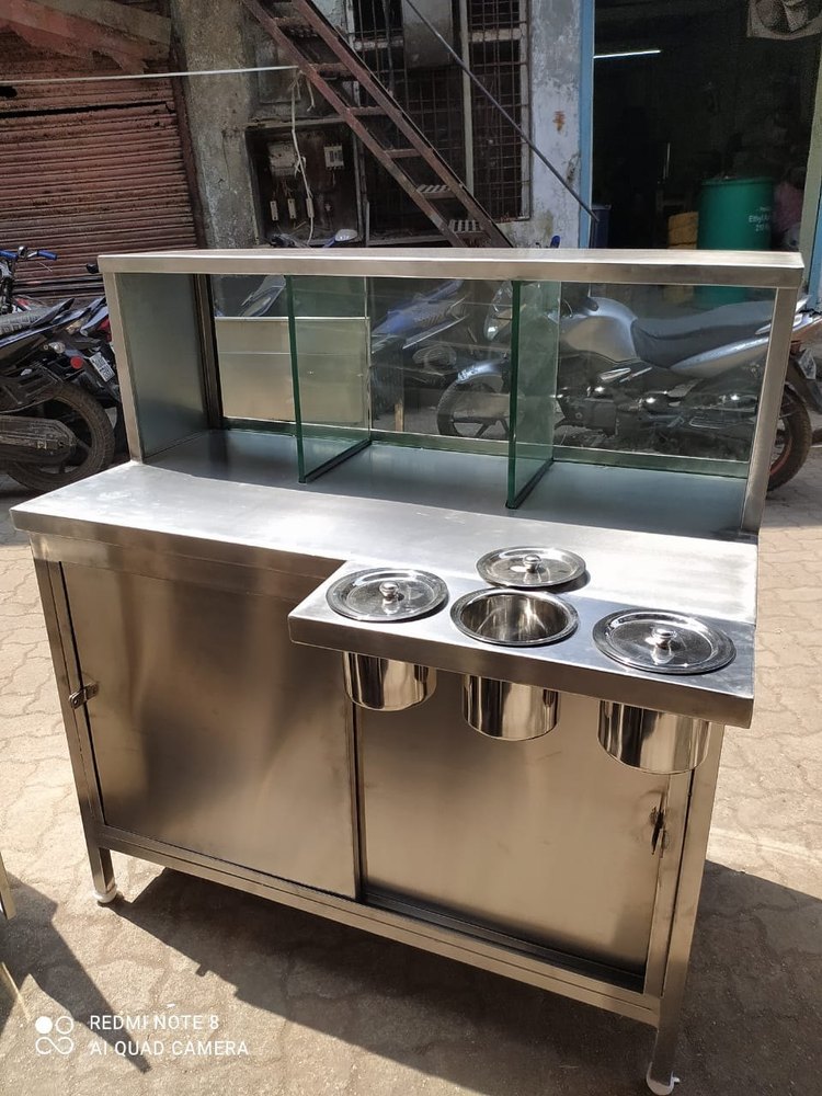 Stainless Steel Chat Panipuri Counter, For Street Food Stall