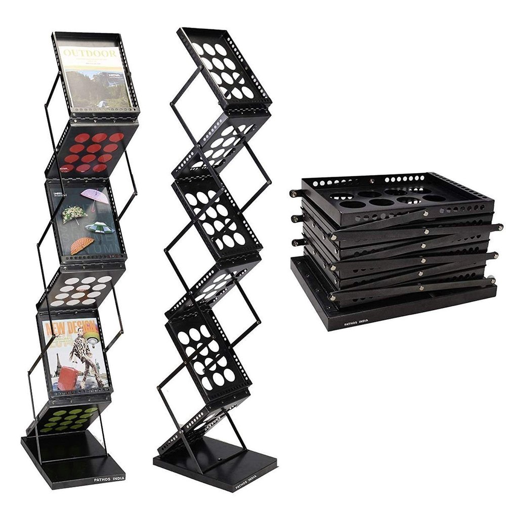 Approximate 5ft. Brown / Black Zig Zag Brochure Stand, Pre Assembled, Size: A4 Shelf