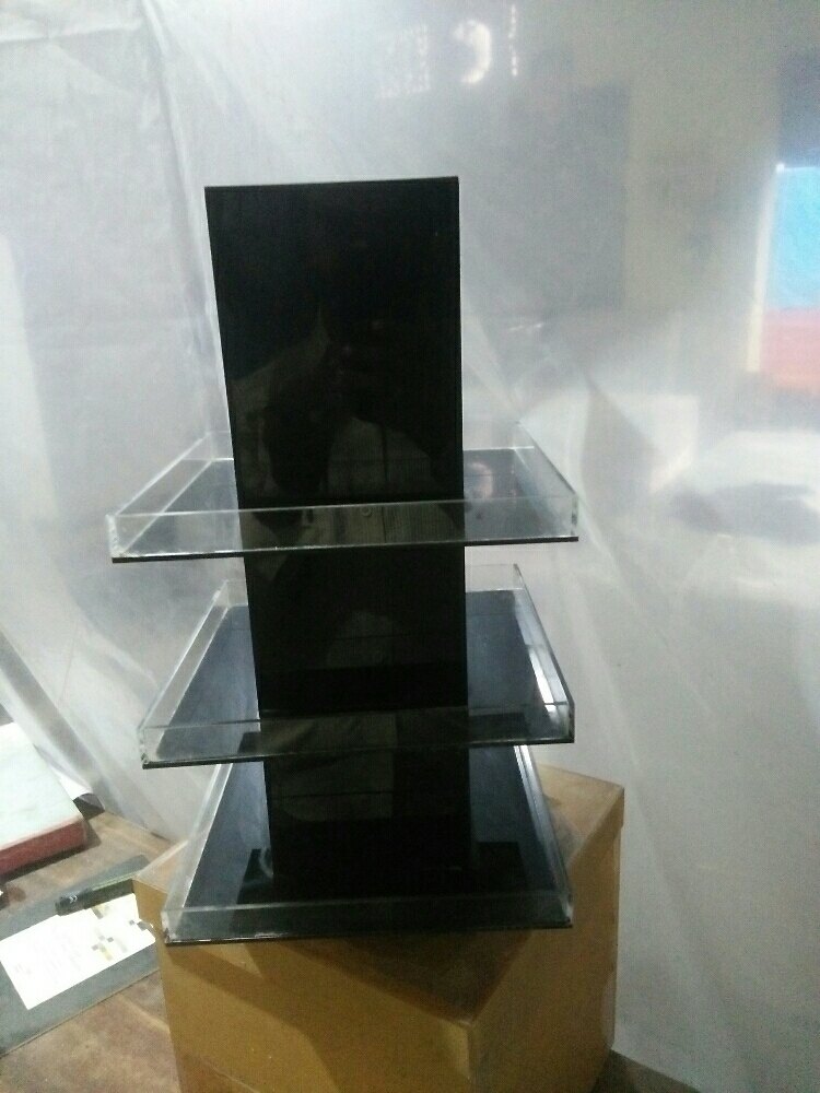 Black Square Nail Polish Display Stand, For Shop Office, Assembled by Company at Site