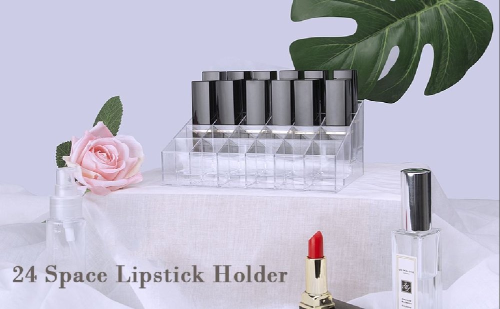 Transparent Rectangular Acrylic Lipstick And Nail Polish Holder 24 Slots