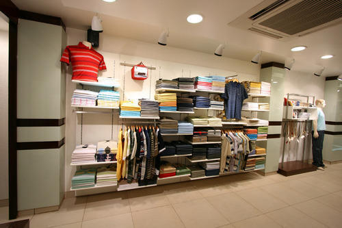 Wood, Metal T- Shirt Racks On Wall Panel, For Showroom, Size: H1850mm Xw2200mmxd900m