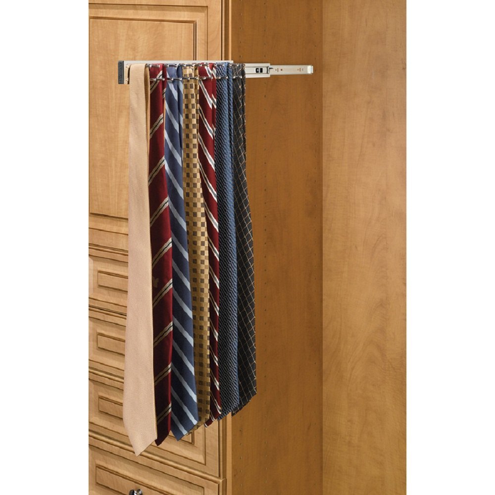 Silver Stainless Steel Pull Out Tie Rack, For Wardrobe, Size: 6inch