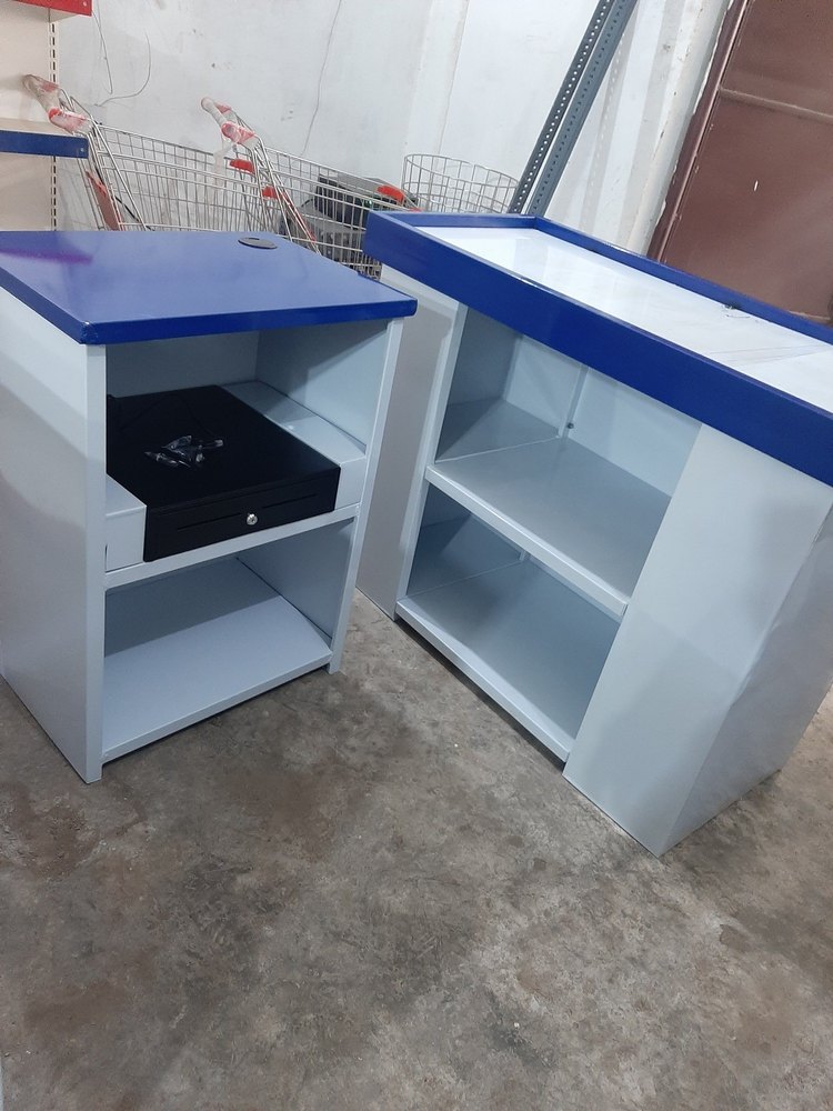White And Orange Mild Steel Cash Desk Counter, For Supermarket
