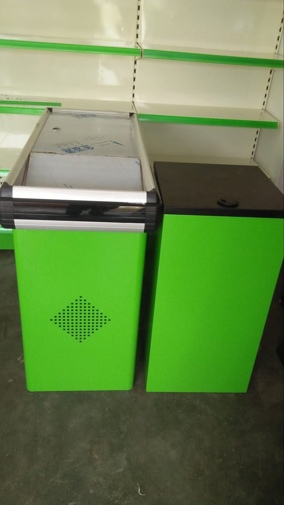 Mild Steel Silver + Green+ Black MS Cash Counter, For Supermarket