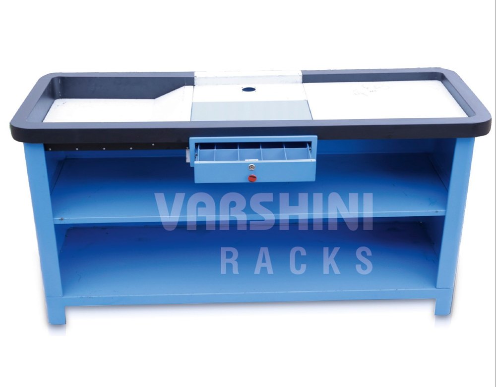 Wooden Blue Straight Cash Desk Counter, For Shop