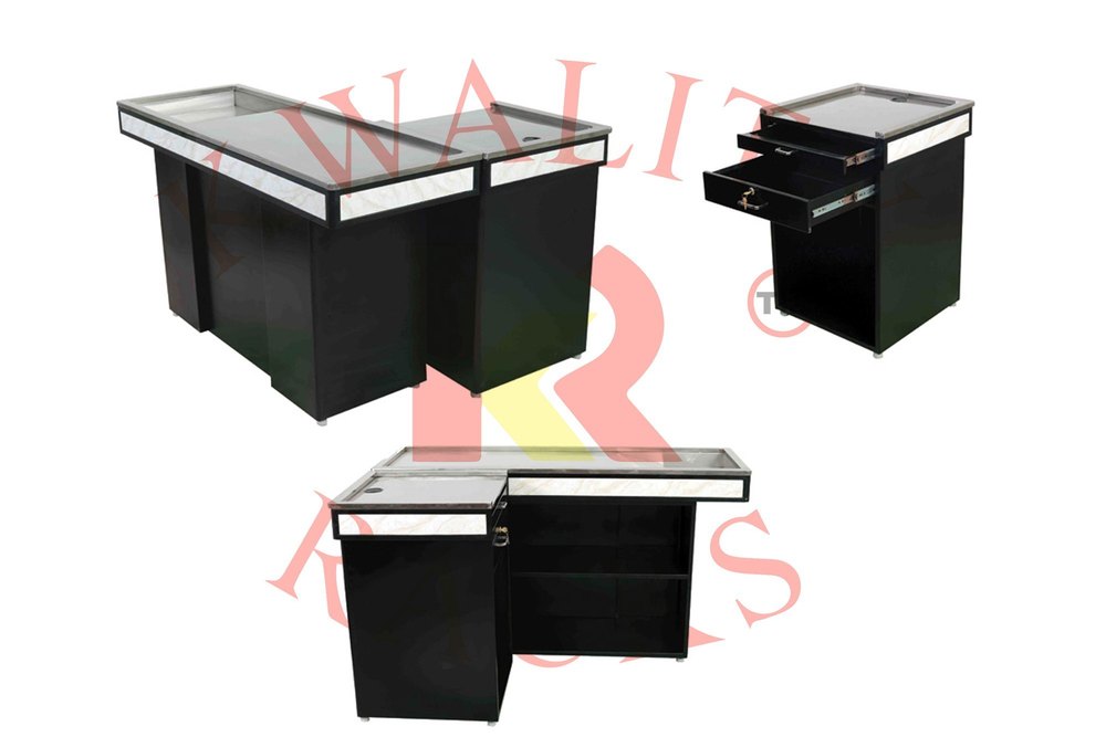 Mild Steel & Stailess steel Rectangular Black Super Market Cash Counter, 4x2x3 Ft