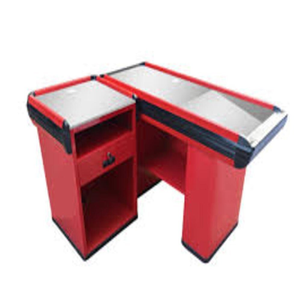 Red Steel Cash Checkout Counter, For Supermarket, Size: 3X4