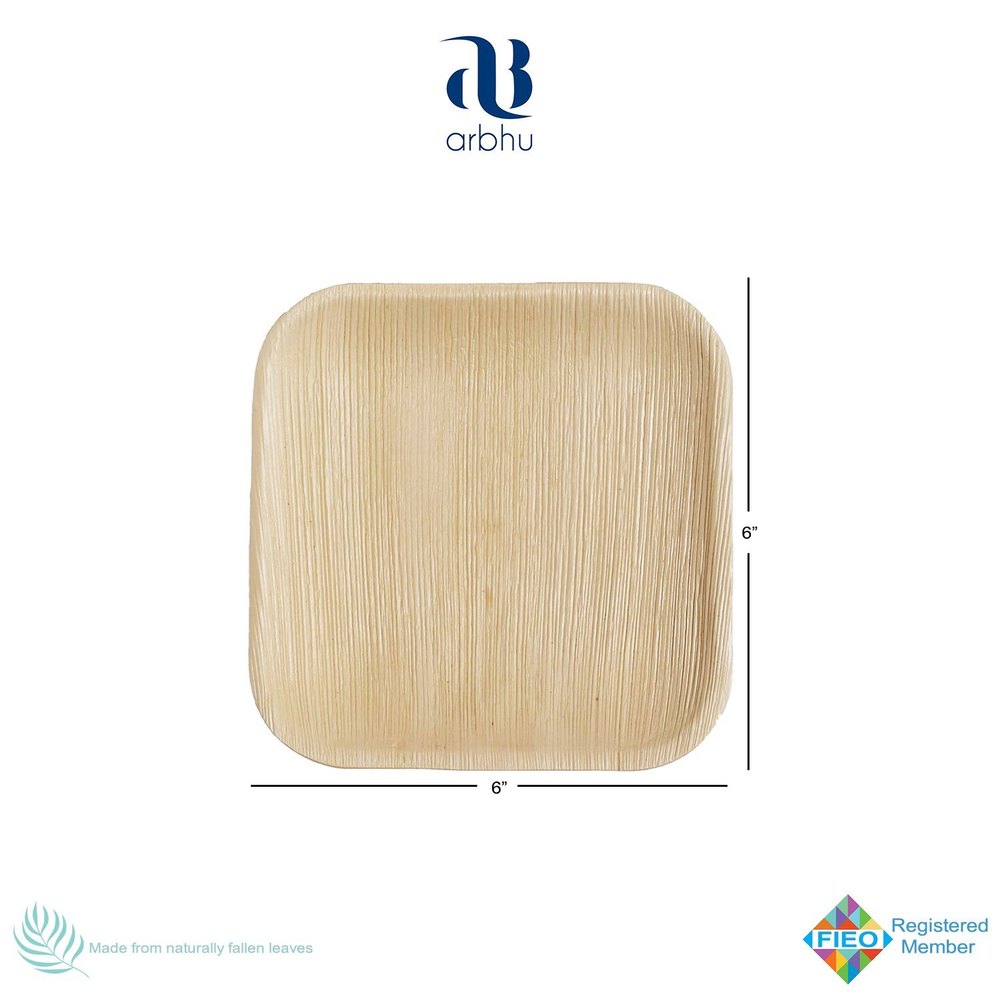 Disposable Eco friendly Biodegradable Areca leaf 6 inch Square Plate