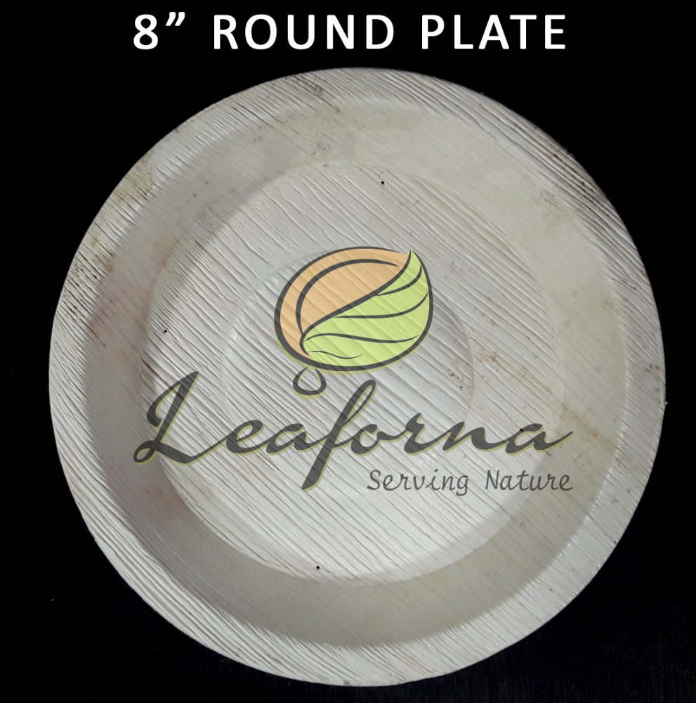 Natural Areca Leaf Round Plate, Size: 8 Round, 25