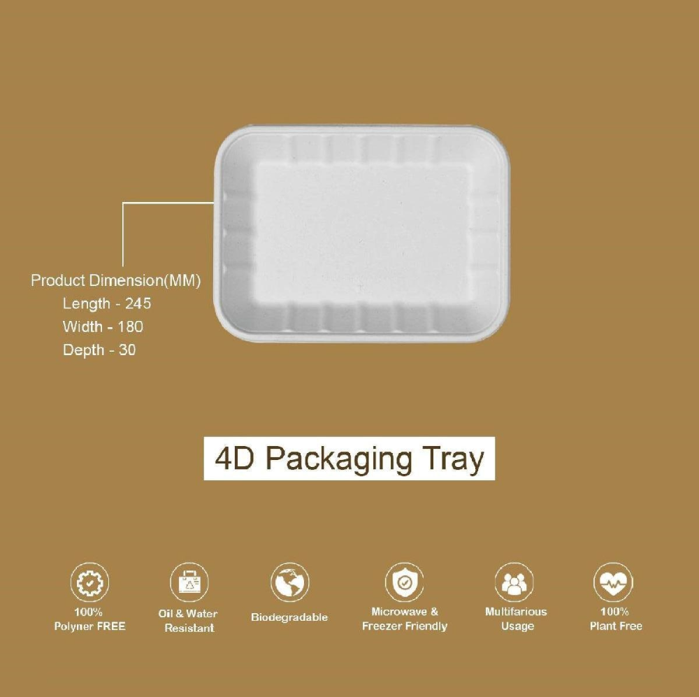 Packing Tray 4D Bleached Sugarcane Bagasse Biodegradable Disposable