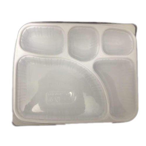 White 5 Compartment Plastic Plate, For Event and Party Supplies, Shape: Rectangle