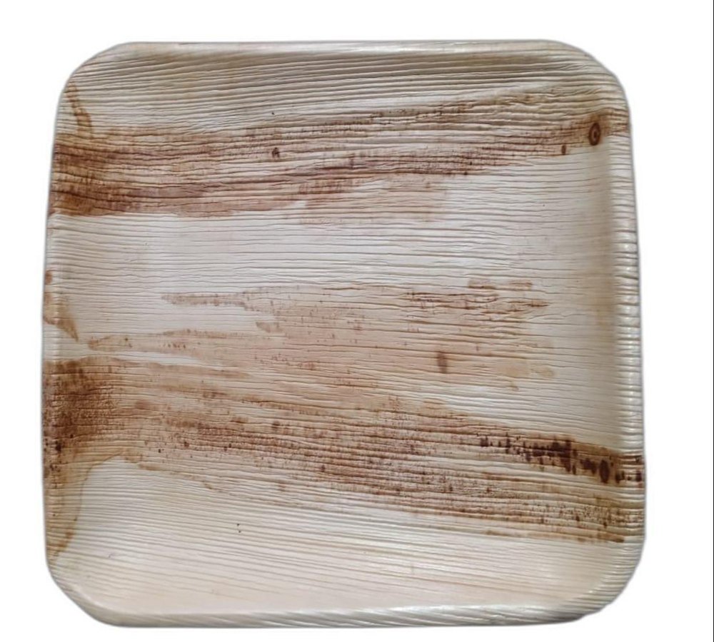 Brown 10 Inch Areca Leaf Square Plate, For Home