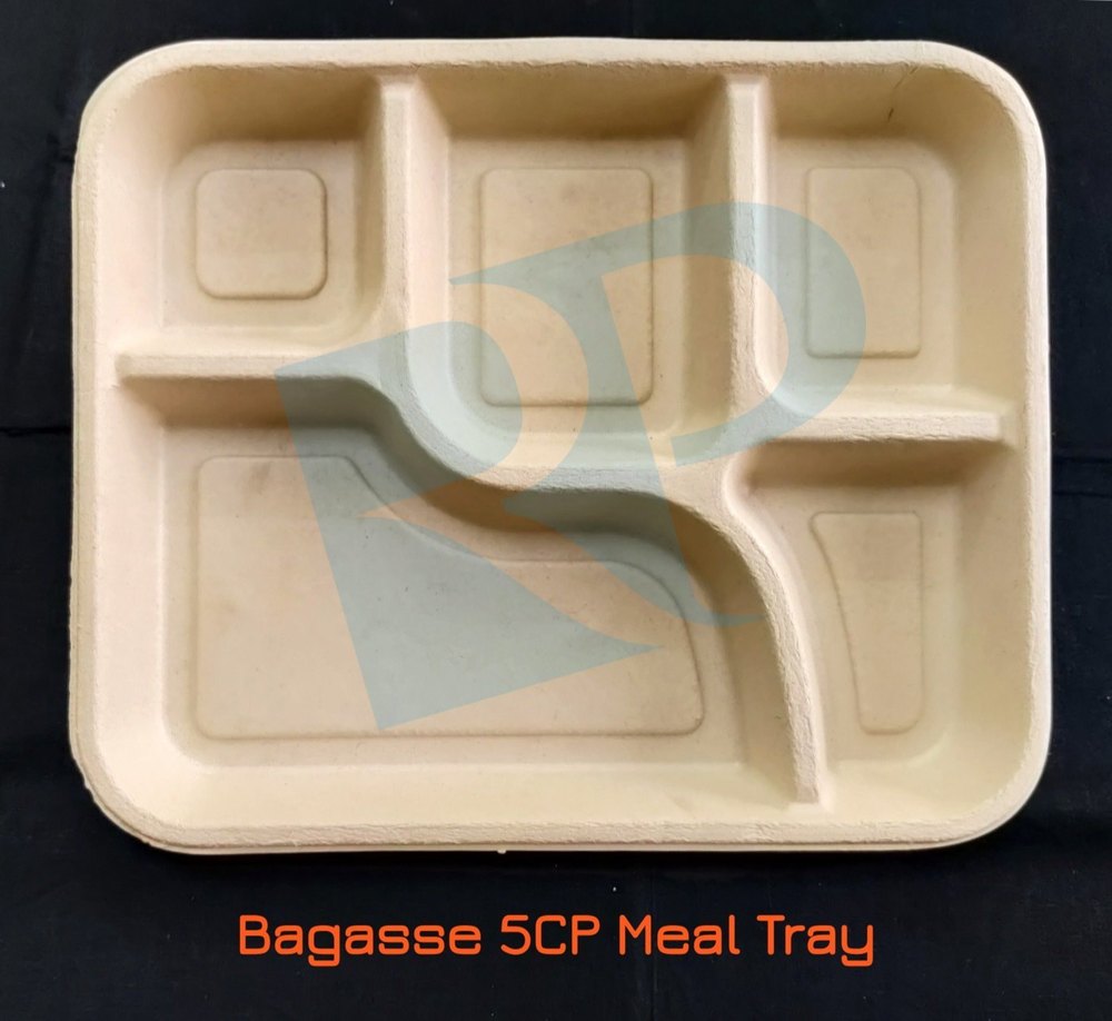 Natural Rectangular 5 Compartment Sugarcane Bagasse Plate