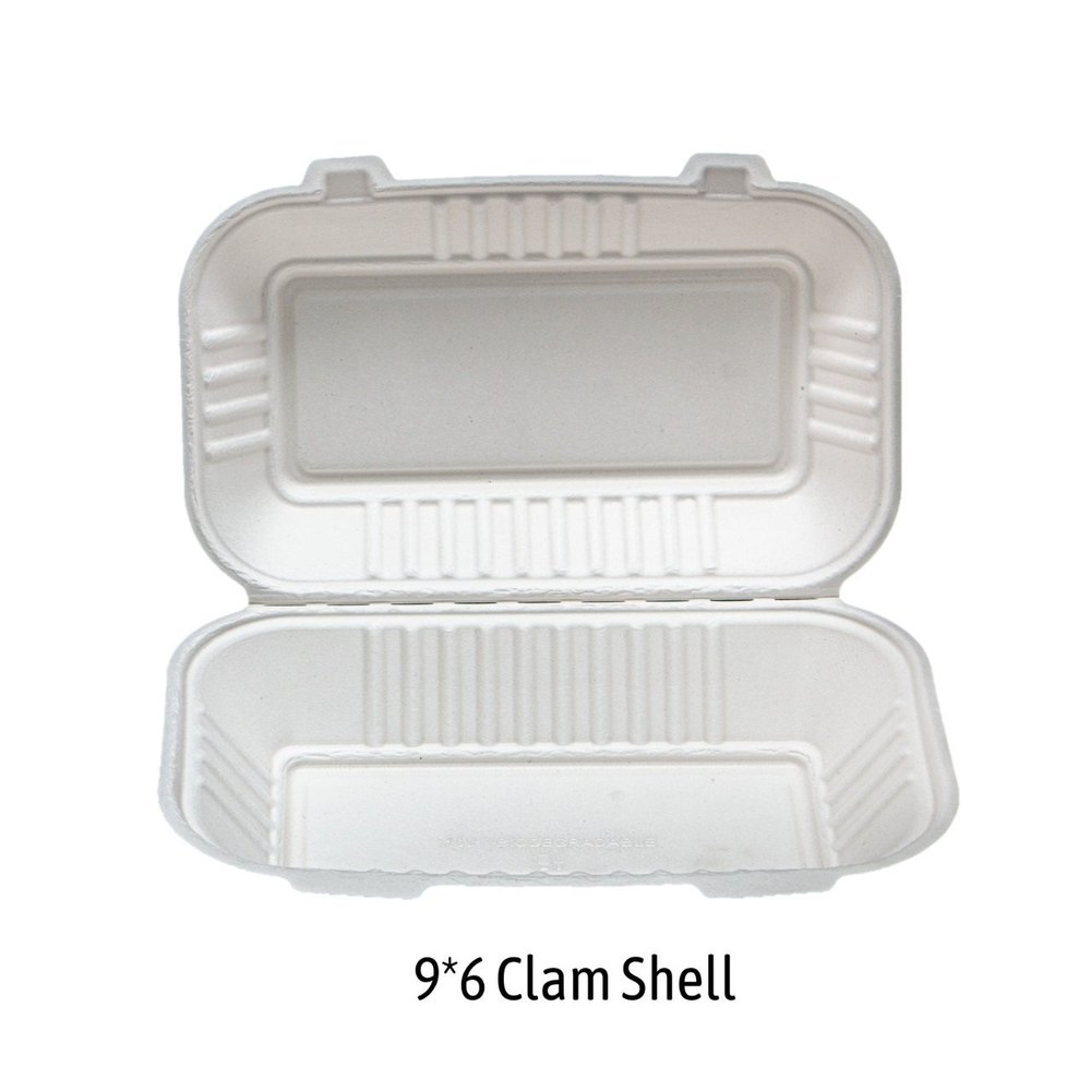 Sugarcane Bagasse White 9x6 Inches Biodegradable Clam Shell For Meal, For Event and Party Supplies