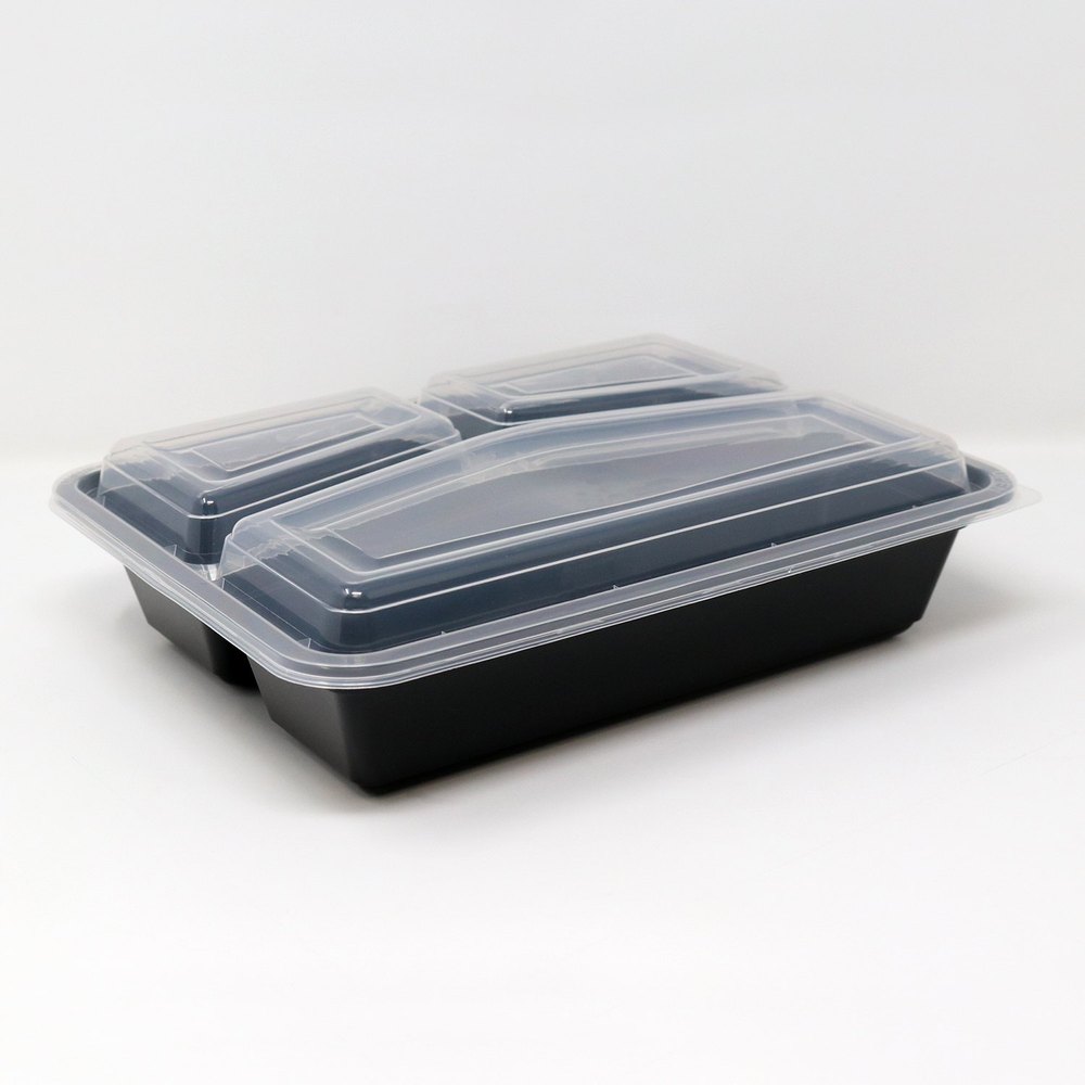 Black and Transparent Rectangular Food Packaging Containers compartment