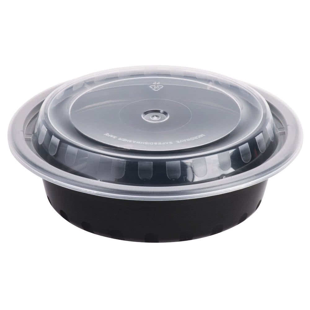 Black Circular Disposable Plastic Food Container Ro 16, Leakproof