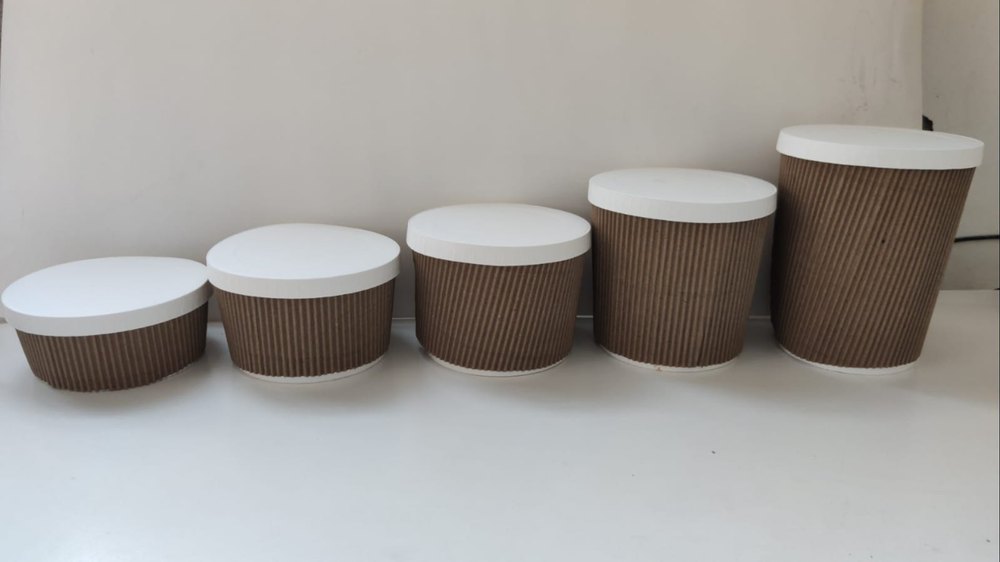 Brown Ripple Paper Food Container, Packaging Type: Box, Round
