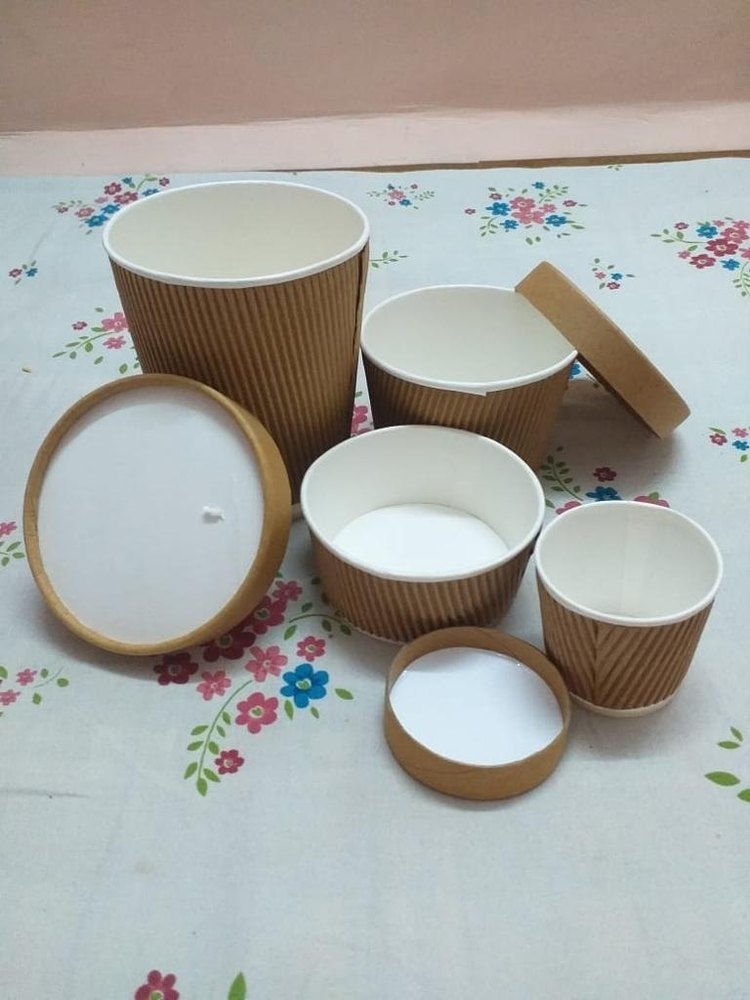 Brown Ripple Paper Food Container, Packaging Type: Box, Round