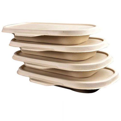 Chuk Brown Eco Friendly Oval Container with Bagasse Lid, Size: 500 mL