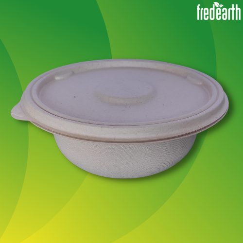 Brown 500ml Round Sugarcane Bagasse Food Packing Container With Lid