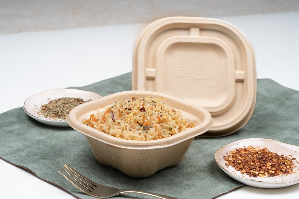 CHUK Sugarcane Bagasee Take Away Food Containers (350ml Container + Lid)