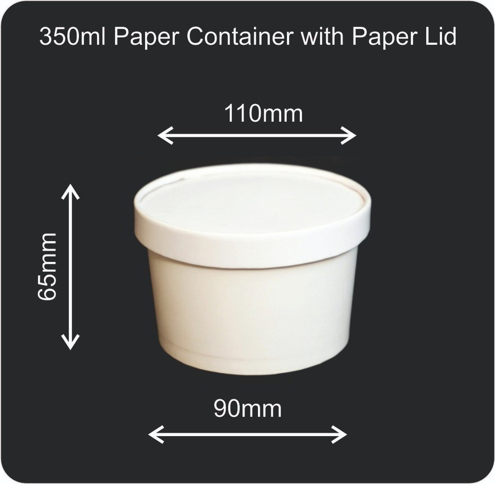 White Plain 350ml Paper Container With Paper Lid, Packaging Type: Box, Size: 65x90x110 mm