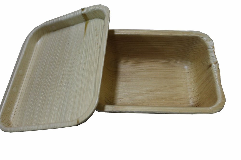 Rectangular Brown Areca Leaf Container, For Event And Party Supplies, Size: 250ml