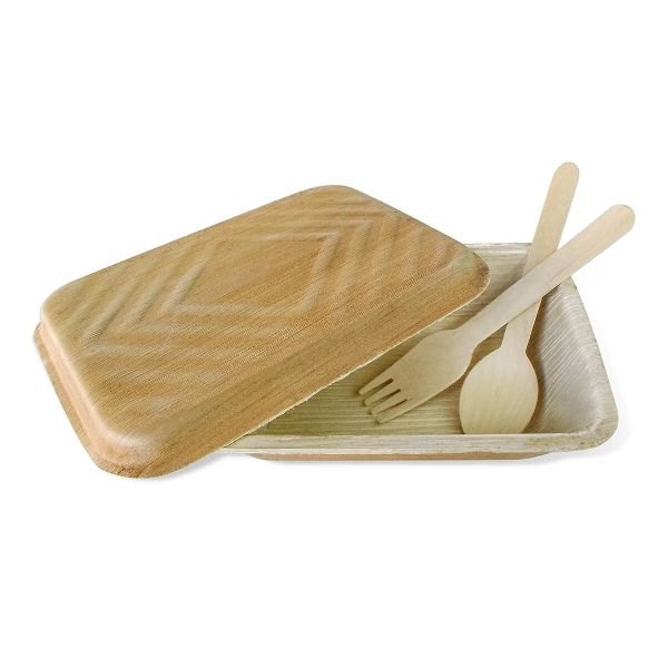 Rectangular Econus 9x6 Inches 750 Ml Areca Leaf Food Container, For Event And Party Supplies