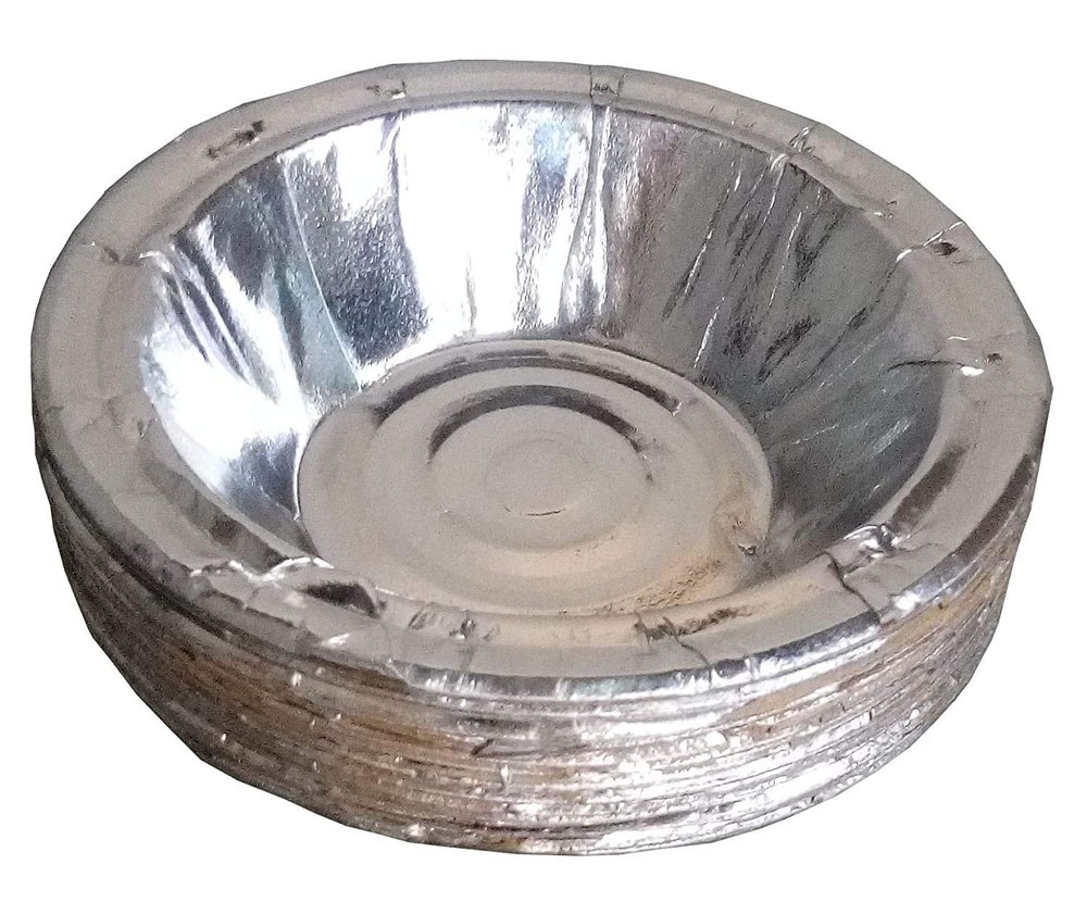 Round 5 Inch Silver Paper Bowl, For Event and Party Supplies, One Side