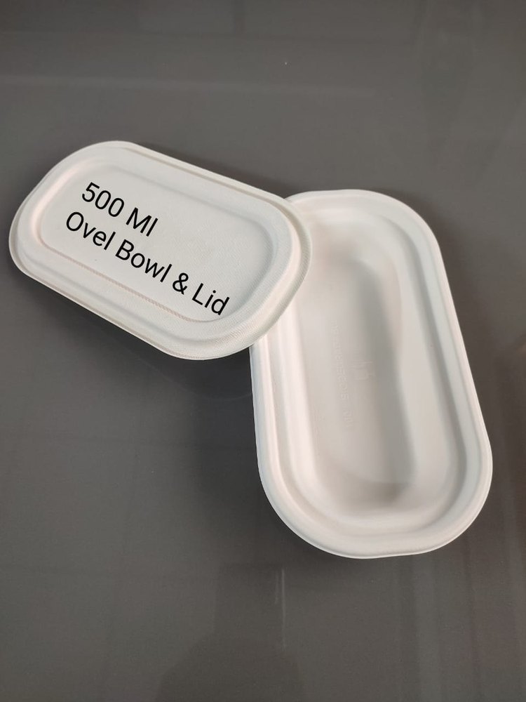 Bowl Oval 500 Ml Bleached Sugarcane Bagasse Biodegradable Disposable