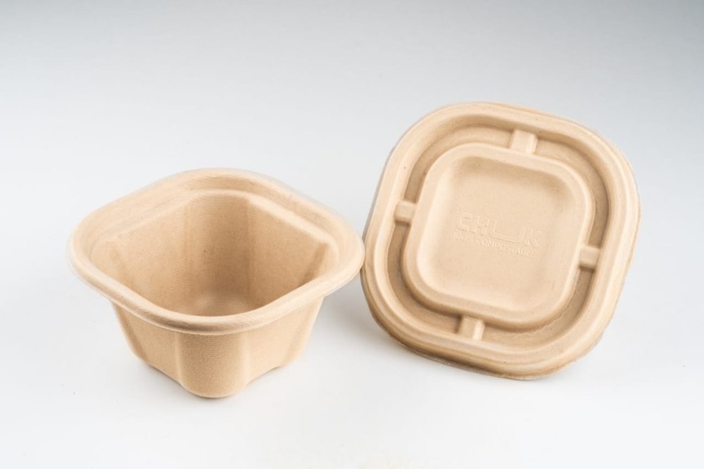 Brown Sugarcane Bagasee Take Away Food Containers (1000ml Container + Lid), Packaging Type: Carton Box, Square