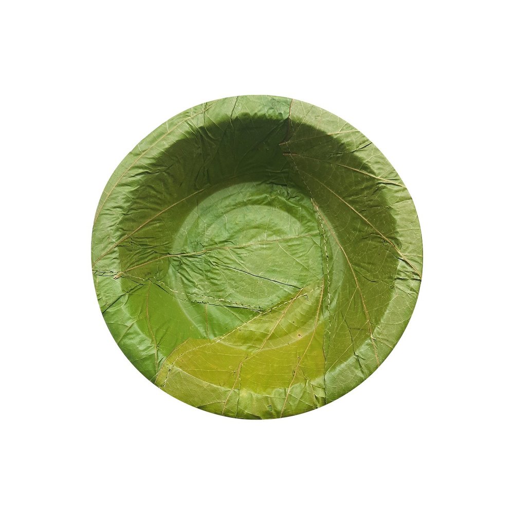 Green Round 6.5 Inch Sal Leaf Bowl, For Event And Party Supplies, One Side