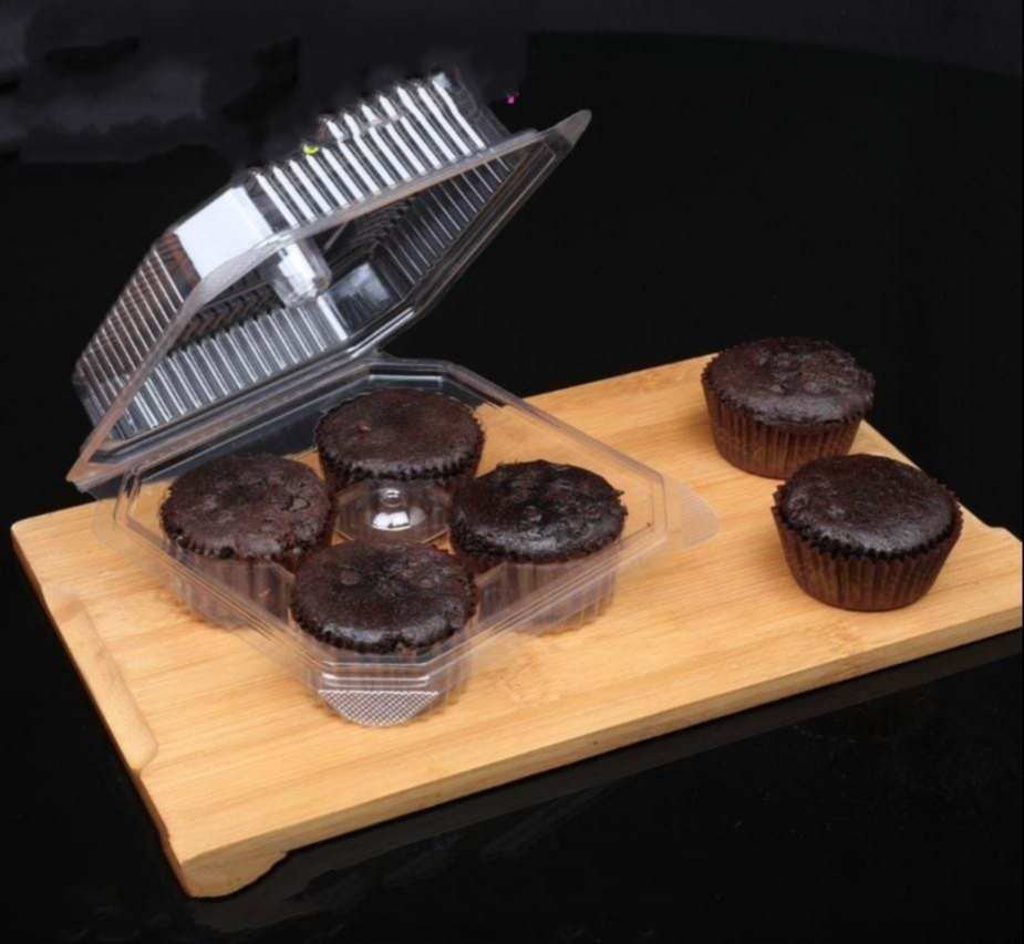 Pet Transparent 4 Muffin Packaging Disposable Box, For Event and Party Supplies, Size: 7x7inch