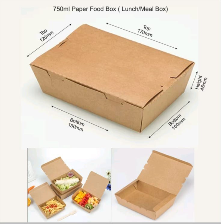 500ml Rectangle 750ml Take Away Paper Food Box, Size: 250ml-1250ml