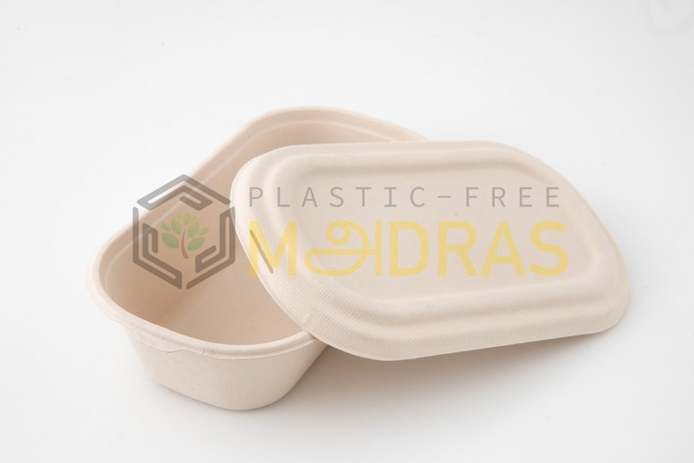 White Sugarcane Baggase Eco Friendly Disposable Lunch Box, For Event And Party Supplies, Capacity: 850ml