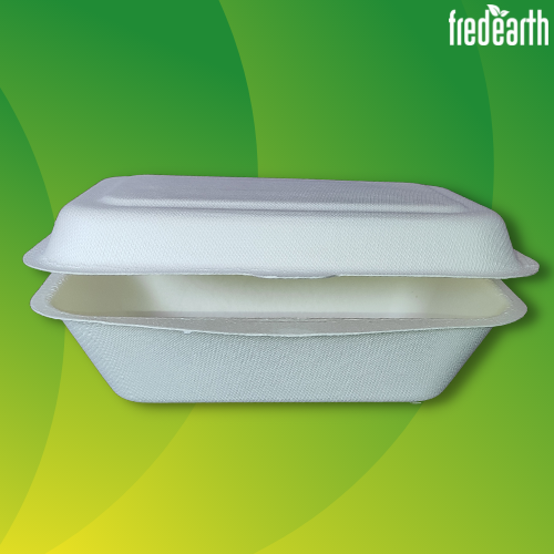 White Bagasse Clamshell Box, For Food Delivery And Takeaway, Size: 600 Ml