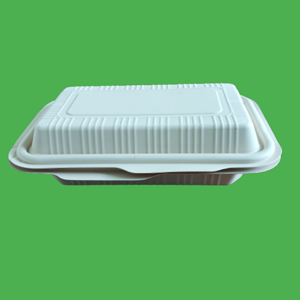 Rectangular White 750 ml Biodegradable Clamshell Container