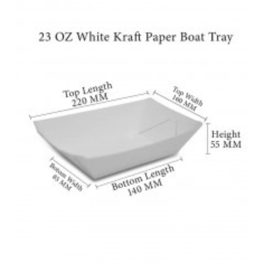 White FBB Paper Food Serving Disposable Boat Tray 23 OZ, Size: 140 X 85 X 55