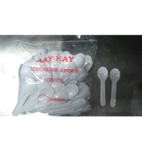 White Plastic Disposable Ice Cream Spoon