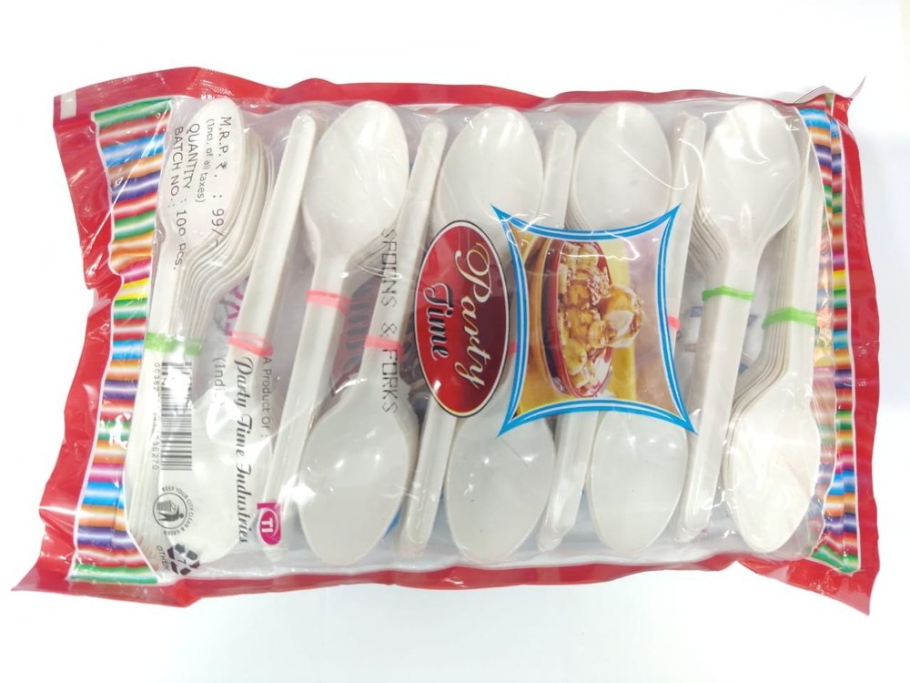 100 Pcs White Disposable Party Spoon Plastic