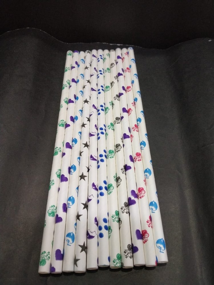 Multicolor Paper Drinking Straws 6mm - Designs Printed, 100 Pieces, Size: 6 Mm X 197 Mm