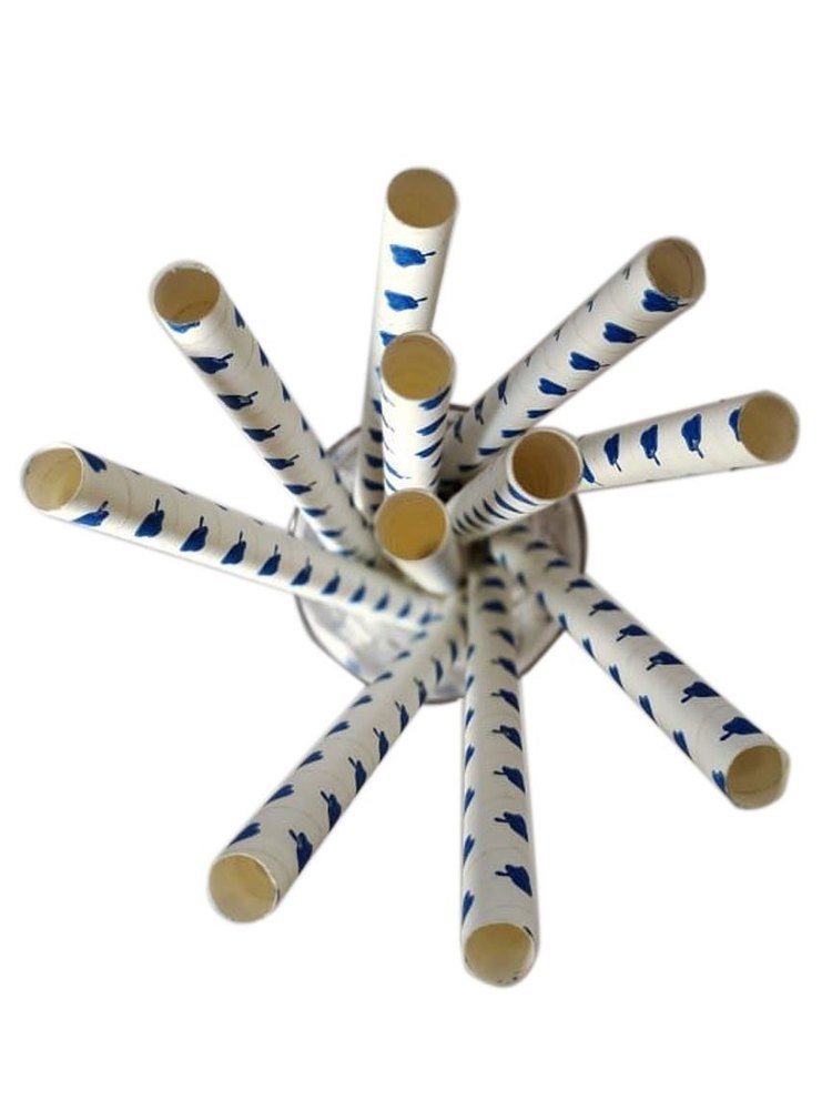 Priwa White, Blue 12mm Paper Straw, For Event and Party Supplies