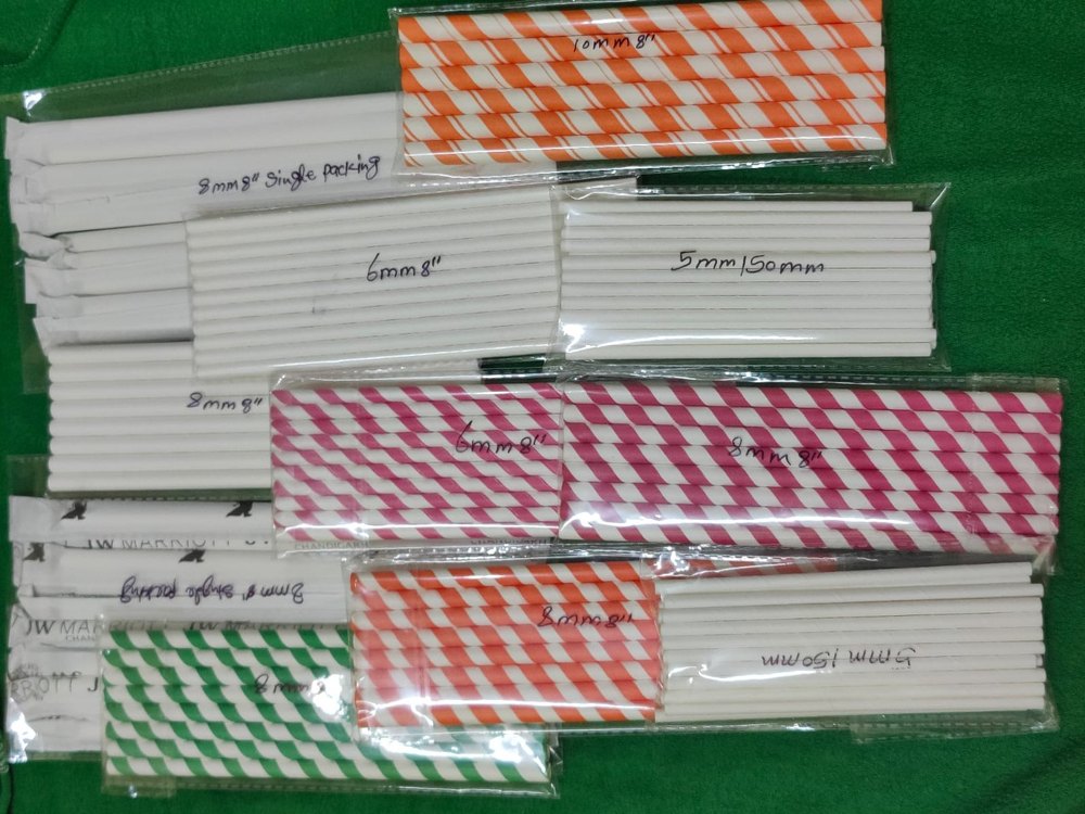 White and Pink Drinking Paper Straws, 50 Piece, Size: 5.5inch(Length)