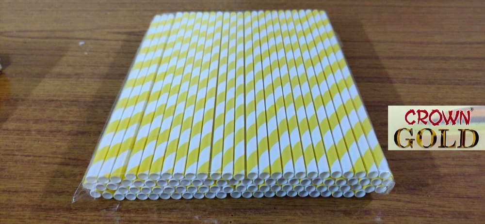 Crown Gold Yellow Stripes Paper Straw, 100 Piece, Size: 10mm