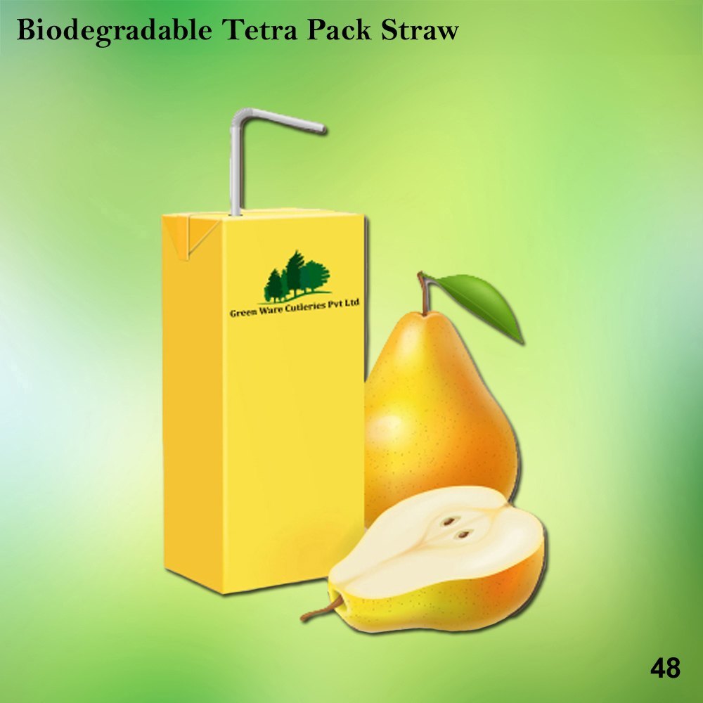 GREEN WARE White Pla Tetra pack Straw, For Event and Party Supplies