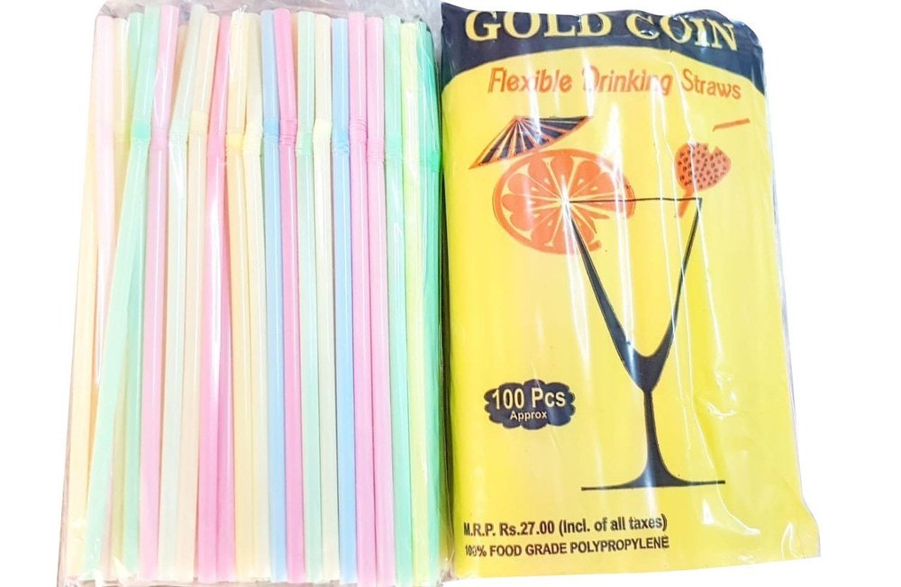 Gold Coin Flexible Drinking Straw, 100 Pieces, Size: 10mm(Diameter)