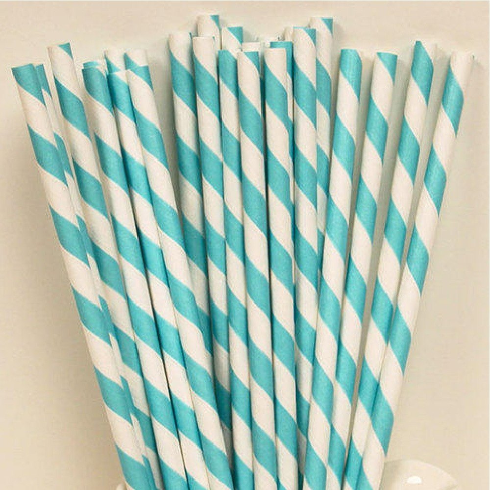 Medigo White And Light Blue 8 inch Paper Straw, For Event and Party Supplies, 100 Piece