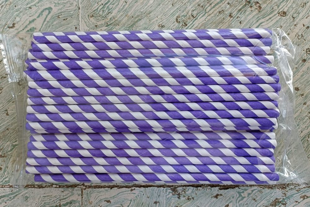 Blue White Biodegradable Paper Straws, 100 Pieces, Size: 200 mm
