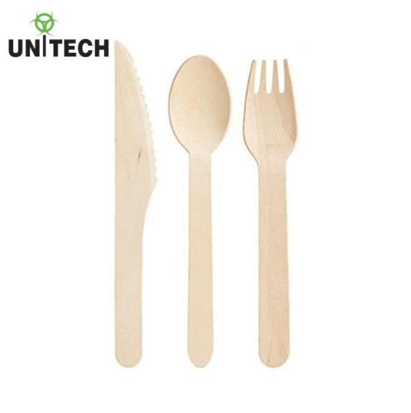 100 Pcs Cream Biodegradable Wooden Cutlery, For Event and Party Supplies, Size: 110mm, 140mm & 160mm