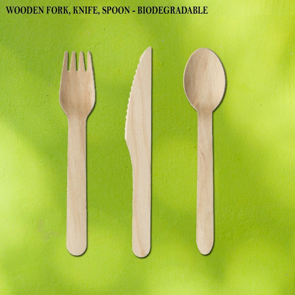 Brown Wooden Spoon Fork Knife Set, For Events and Parties, Size: 160 mm